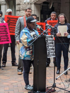 Tenant leader Teaira Collins addresses the rally on October 27th